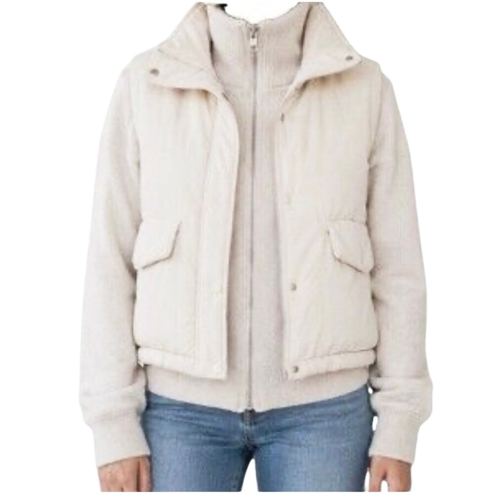 BLANK NYC Women’s Mixed Media Sweater Puffer Zip and Snap Front Jacket